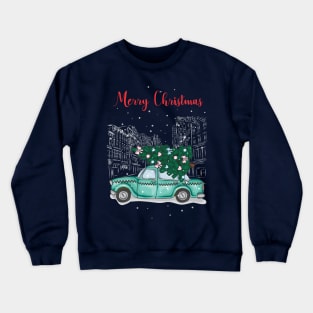 Christmas tree and gifts in a car! - Happy Christmas and a happy new year! - Available in stickers, clothing, etc Crewneck Sweatshirt